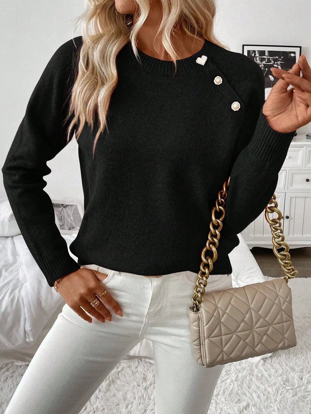 Kaia Oakleigh Button Shoulder Knit Sweater