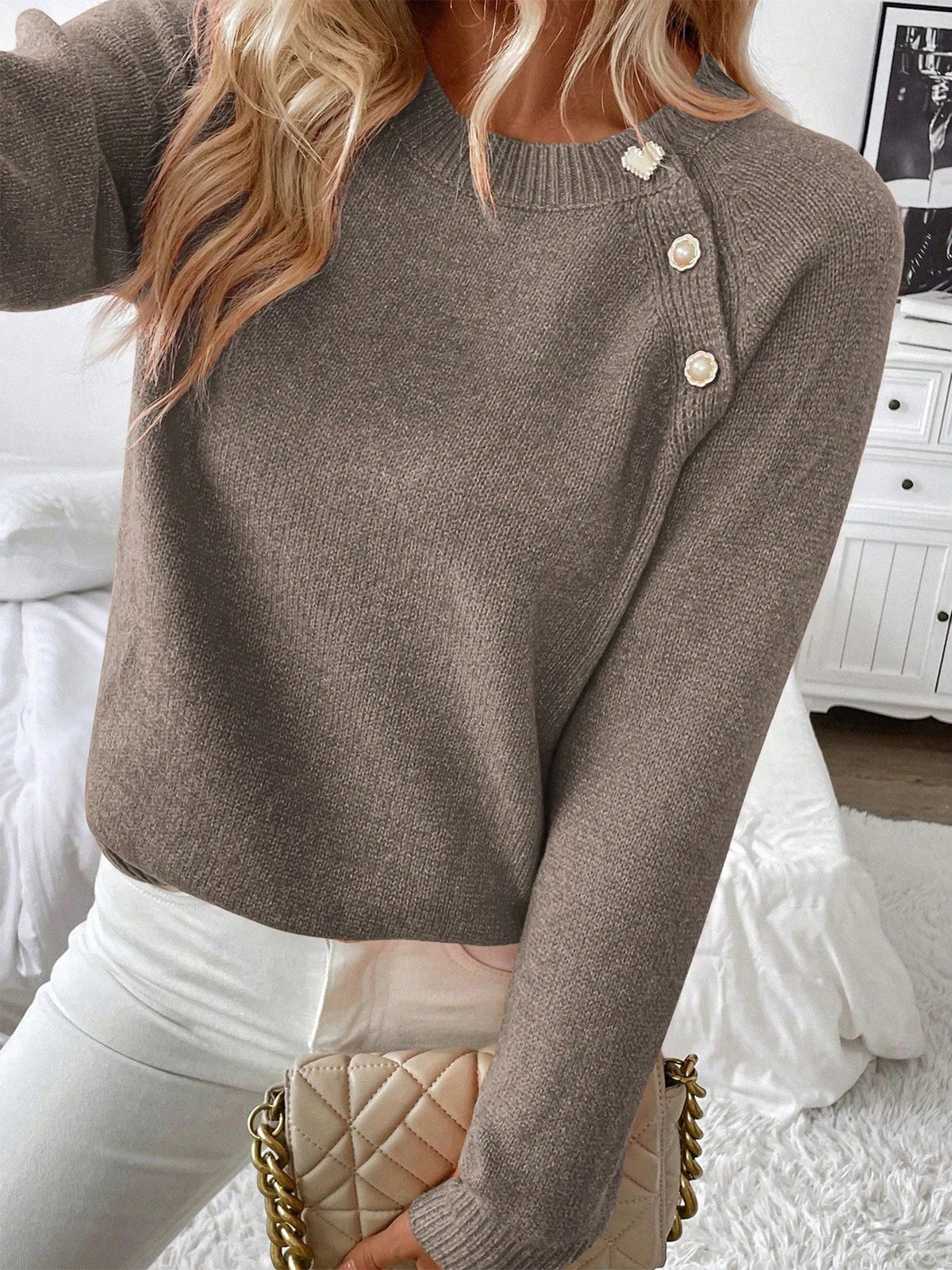 Kaia Oakleigh Button Shoulder Knit Sweater