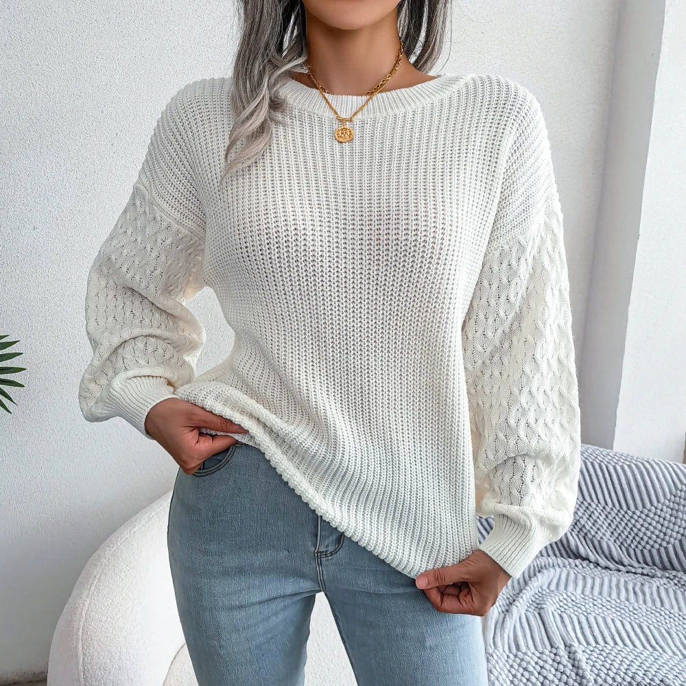 Lena Mowbrey Textured Round Neck Sweater