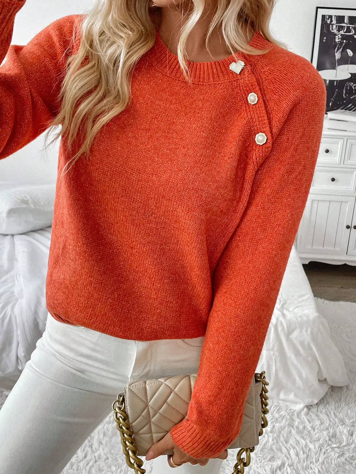 Kaia Oakleigh Button Shoulder Knit Sweater