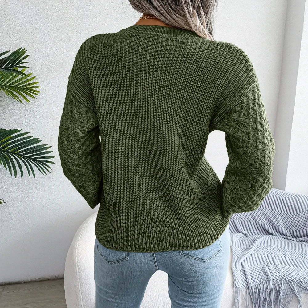 Lena Mowbrey Textured Round Neck Sweater