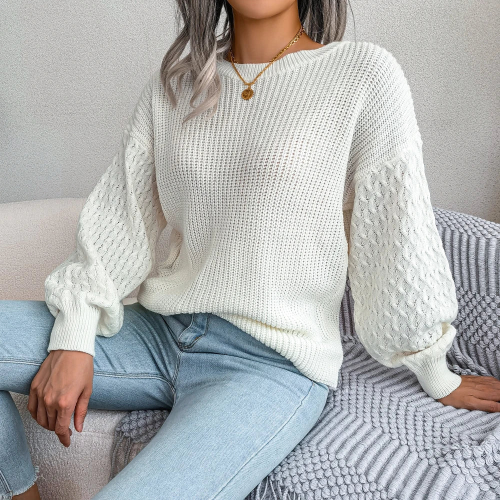 Lena Mowbrey Textured Round Neck Sweater