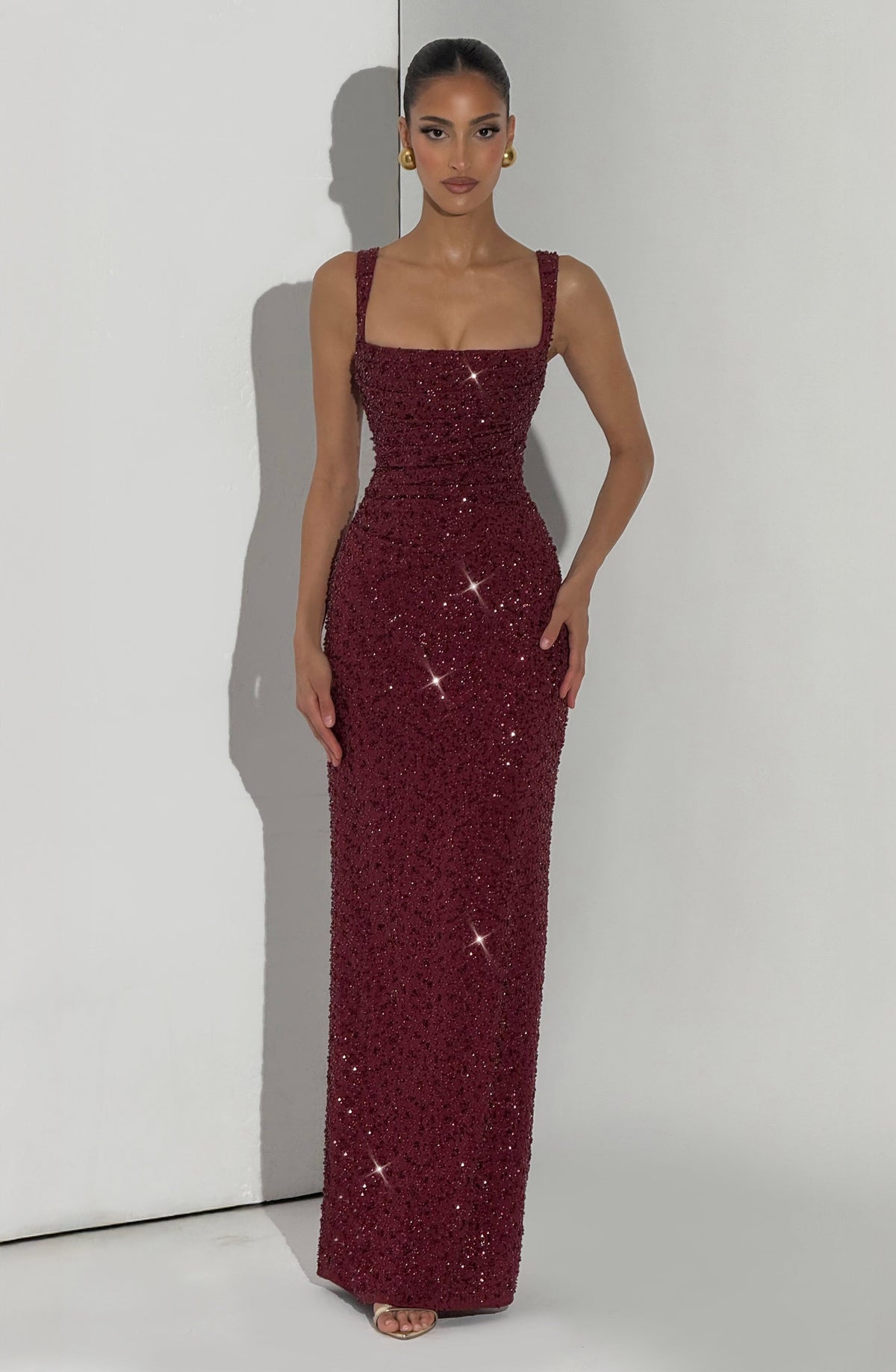 Sequin Harlow Corset Draped Maxi Dress